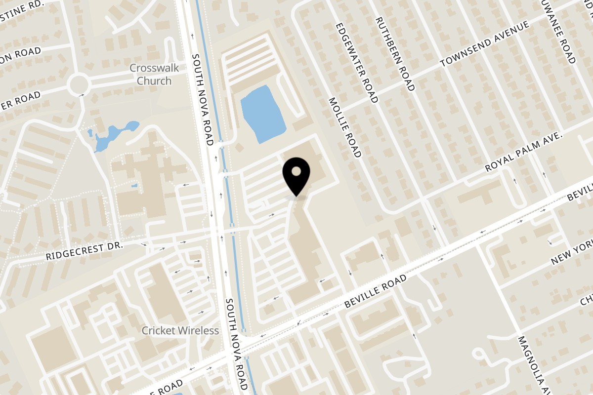 Map showing the location of China Wok on 1435 S Nova Rd in Daytona Beach